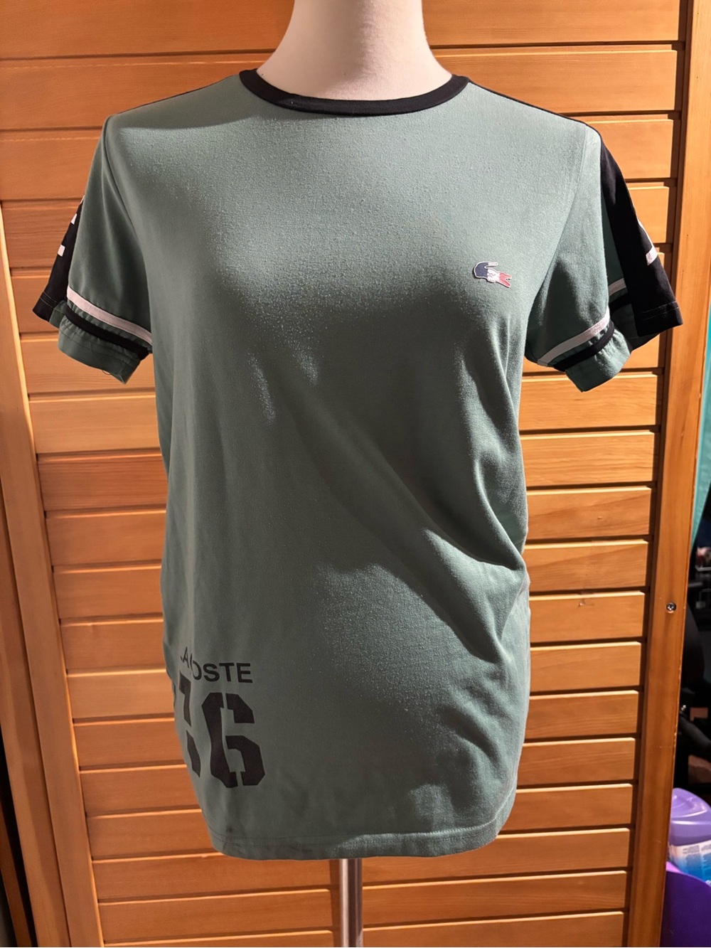 Lacoste Sage Green Short Sleeve Logo Tee with Black Accents